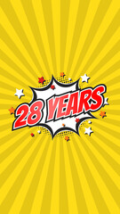 Celebratory animation for 28th twenty-eighth anniversary - 28 twenty-eight years birthday. Flat...