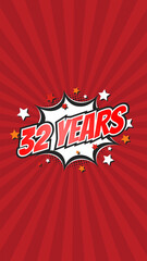 Celebratory animation for 32nd thirty-second anniversary - 32 thirty-two years birthday. Flat text on pop colorful background with rays.