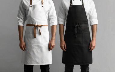Chef kitchen apron. Chef cook in a uniform, kitchen apron, wearing protective apparel, culinary environment, food service setting, chef in kitchen interior, apron mock-up. Realistic style photo