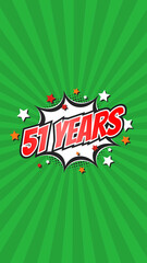 Celebratory animation for 51st fifty-first anniversary - 51 fifty-one years birthday. Flat text on...
