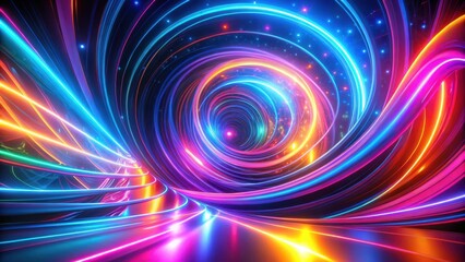 Obraz premium Neon Swirling Patterns in Futuristic Art with Dynamic Composition and High Contrast Lighting
