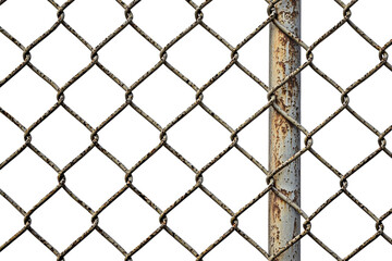 Fototapeta premium Close-up of a rusty chain-link fence showcasing its weathered texture and detail, symbolizing protection and boundary in an urban environment.