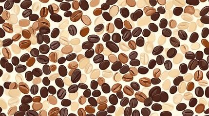 Seamless pattern of roasted coffee beans of different shades.