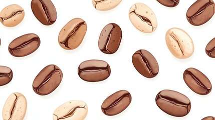Seamless pattern with coffee beans on white background.