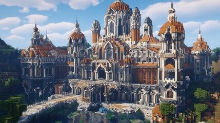 Fototapeta premium A stunning architectural structure featuring intricate designs and vibrant colors in a fantasy setting.