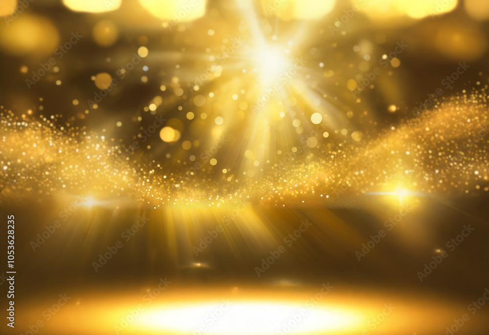 Poster a shimmering golden background with sparkling lights and a soft glow, perfect for showcasing product