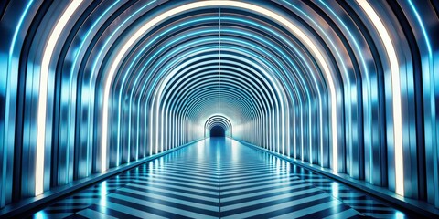 Naklejka premium Ethereal journey through never-ending striped tunnel in futuristic lightscape surreal illusion