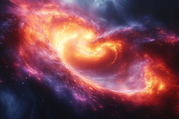 Obraz premium A fiery nebula swirls in a spiral, its orange and red colors contrasting with the deep blue of space.