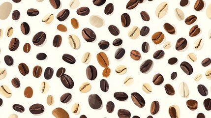 Obraz premium Seamless pattern with coffee beans on white background.