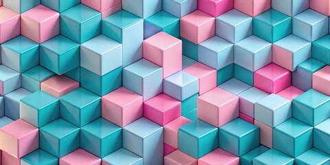 Obraz premium Abstract Geometric Background with Pink and Blue Cubes Arranged in Pattern
