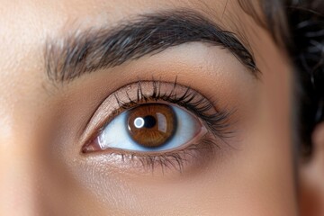 Obraz premium A detailed view of a human eye with distinctive eyelashes, great for beauty or fashion concepts