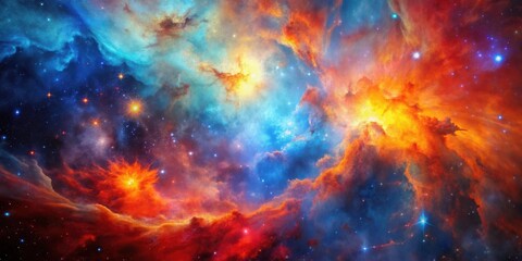 Fototapeta premium Vibrant Cosmic Nebula Background with Red Blue Orange Colors for Creative Projects