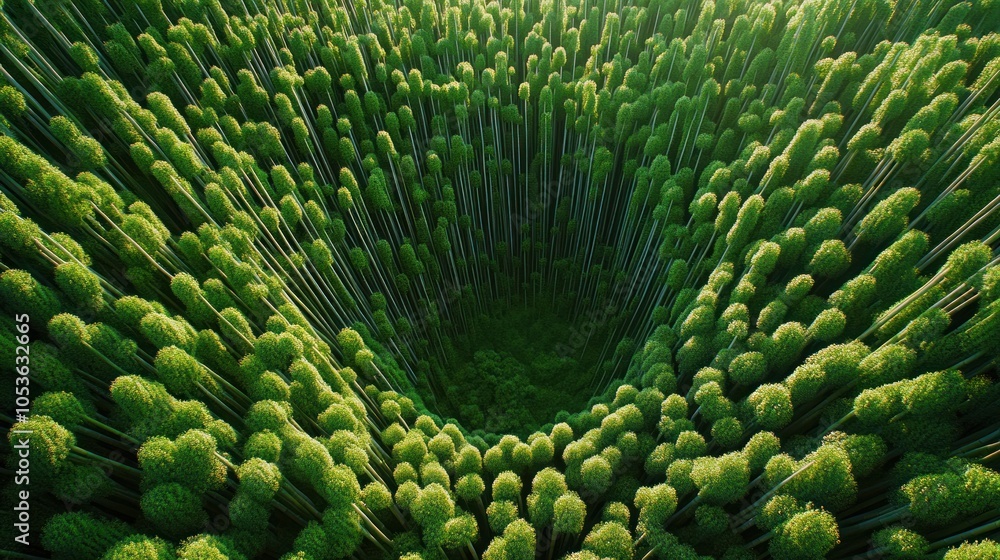 Poster abstract green background with a deep hole in the middle.