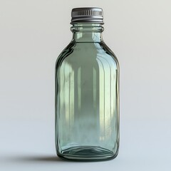 Clear glass bottle with metal cap on neutral background for product packaging