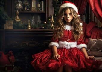 santa claus girl in christmas room