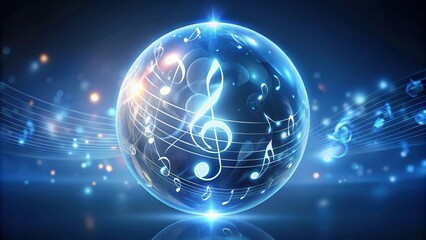 Obraz premium Ethereal music notes and treble clefs floating in glowing sphere harmony rhythm