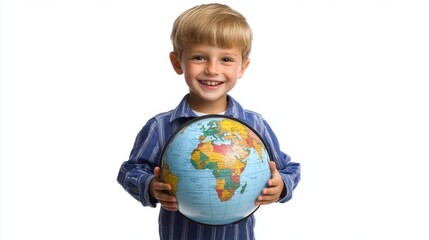 Happy Boy Holding a Globe World Exploration Learning Education Geography Kids Future Travel Globe
