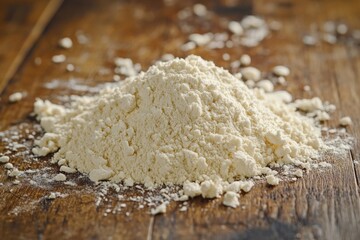 Almond Flour Heap on Wooden Surface - View of Crunchy Roasted Almond Meal