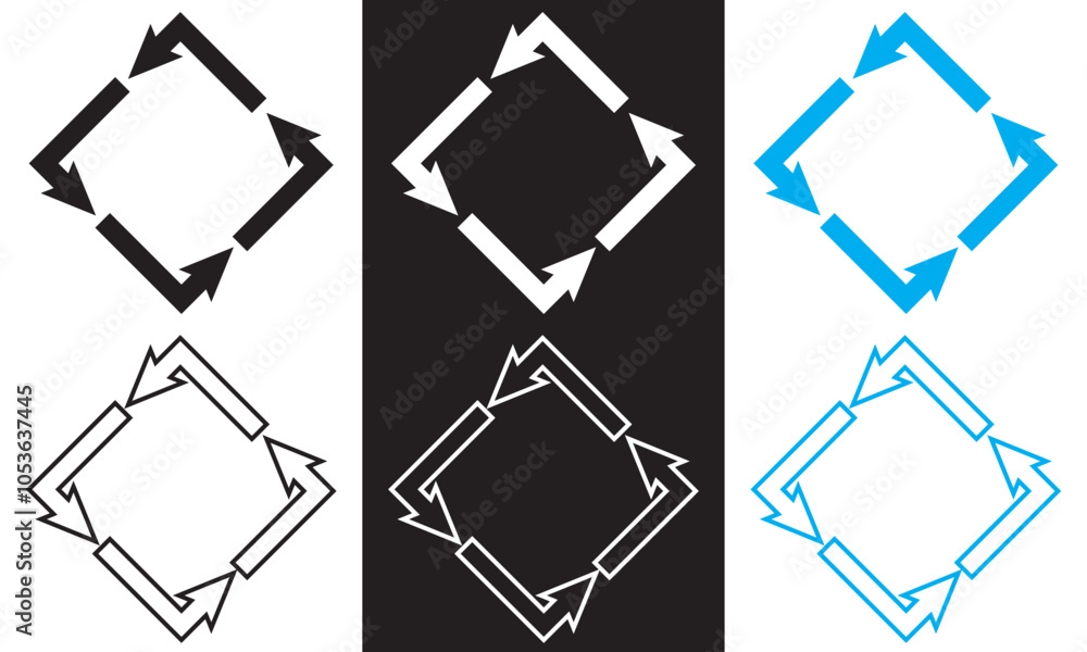 Poster square cyclic rotation arrow icon. outline and filled vector sign. navigation concept arrow sign. is