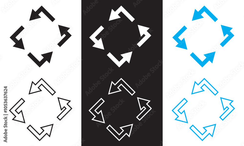 Poster square cyclic rotation arrow icon. outline and filled vector sign. navigation concept arrow sign. is