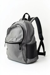 Fototapeta premium Backpack Side View in Gray Color Isolated on White Background for Work, Office, Travel, and School