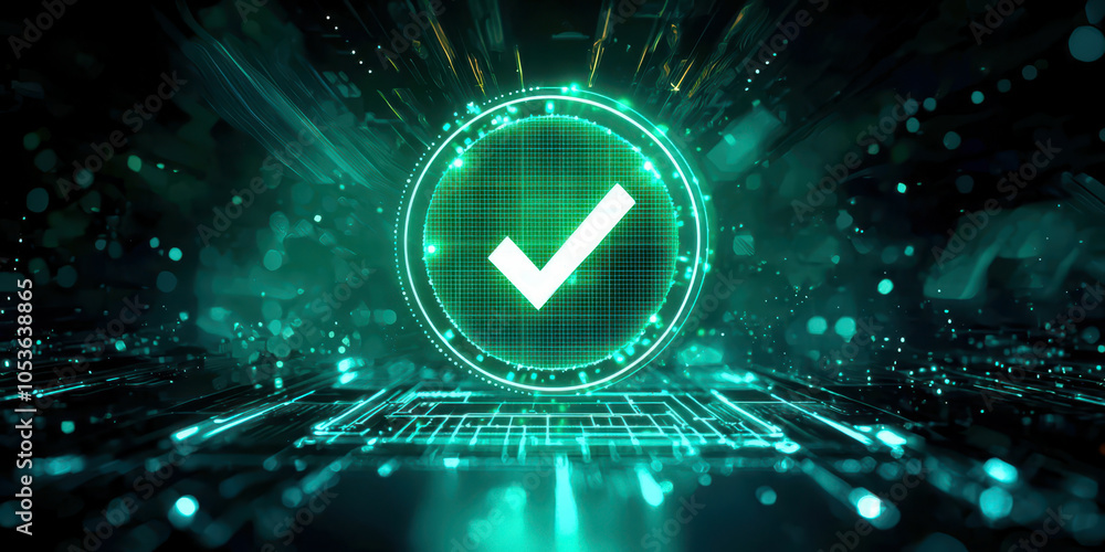 Poster A green check mark is displayed on a computer screen