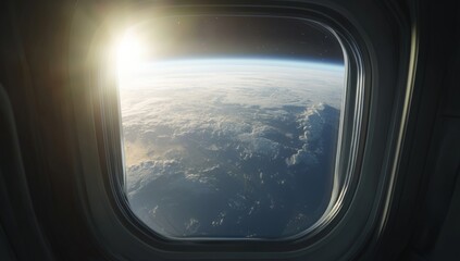 Fototapeta premium window from the inside of spaceship, looking out at planet Earth