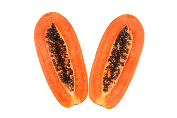 Two halves of a ripe papaya isolated transparent