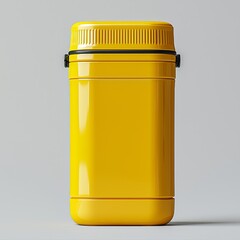 Vibrant yellow thermos bottle on minimalistic gray background: modern drinkware design