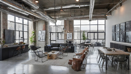 Modern Industrial Loft with Exposed Ducts and Sleek Metal Accents