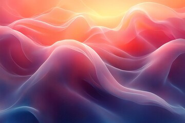 Fototapeta premium Abstract background with soft, flowing, pink, orange, and blue waves.