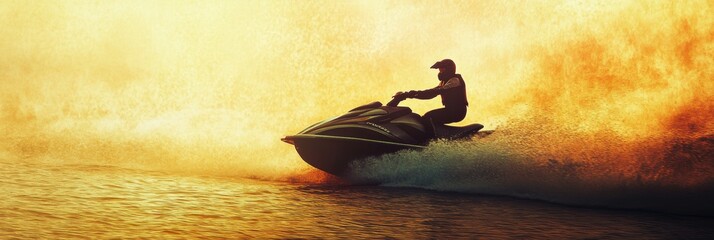 Jetski in water. Summer tropical sports.