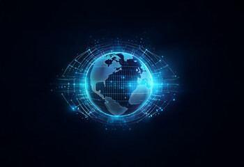 Fototapeta premium A glowing blue digital globe with a futuristic design on a dark background.