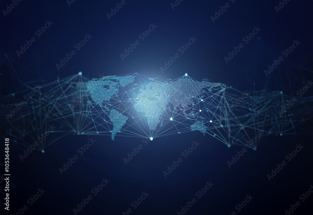 Aufkleber a world map is formed by a network of interconnected lines and dots, suggesting global connectivity 