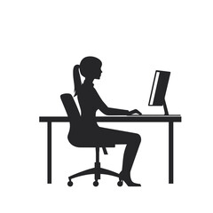 vector silhouette of a girl sitting at a computer on a white background .Generative AI