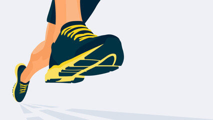Energetic Running Feet Vector –  Yellow and Dark Blue Marathon Sneakers Vector