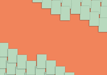 Abstract geometric deep orange color background, layered Teal rectangles at top right and bottom...
