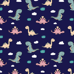 Cute dinosaur pattern - hand drawn childish dinosaur seamless pattern design