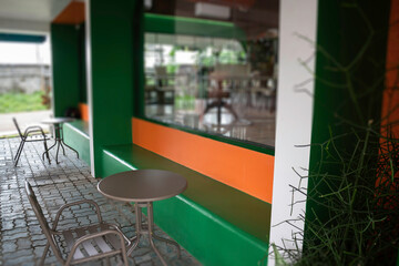 Vintage outdoor coffee table in cafe terrace