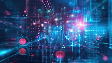 Obraz premium Background of Digital Abstracts in Artificial Intelligence, Data Transmission and Encryption, and Scientific Research - a complex and innovative visual. The background of digital abstracts involving a