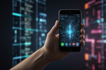Person Exploring Cyber Space Through Smartphone in a Modern Office