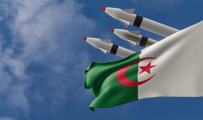 Ballistic missile being launched, Algeria flag in foreground. Algeria weapons of mass destruction...