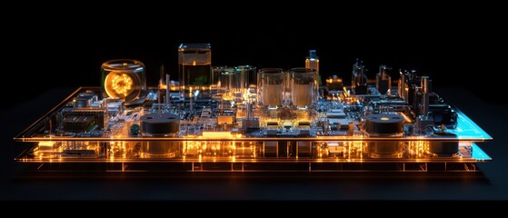 A futuristic design of an illuminated quantum processor with interactive elements