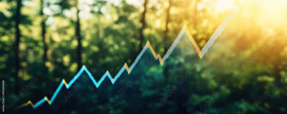 Aufkleber digital chart displaying rising statistics against blurred forest background, symbolizing growth and