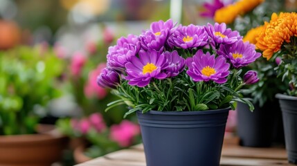 Seasonal Blooms in Vibrant Purple and Yellow Colors