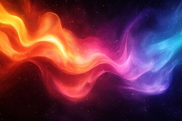 Fototapeta premium Abstract colorful glowing waves in space with starry background.