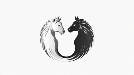 Fototapeta premium A stylized depiction of a white horse and a black horse facing each other, forming a circular design that symbolizes balance and harmony.