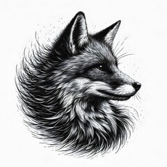 Obraz premium Sketch of a fox on a white background. Black and white illustration.