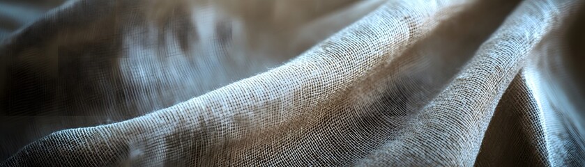 Close-up of a Wrinkled Woven Fabric with a Light Blue Hue