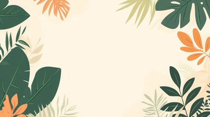 Fototapeta premium A decorative border featuring tropical leaves on a light background.